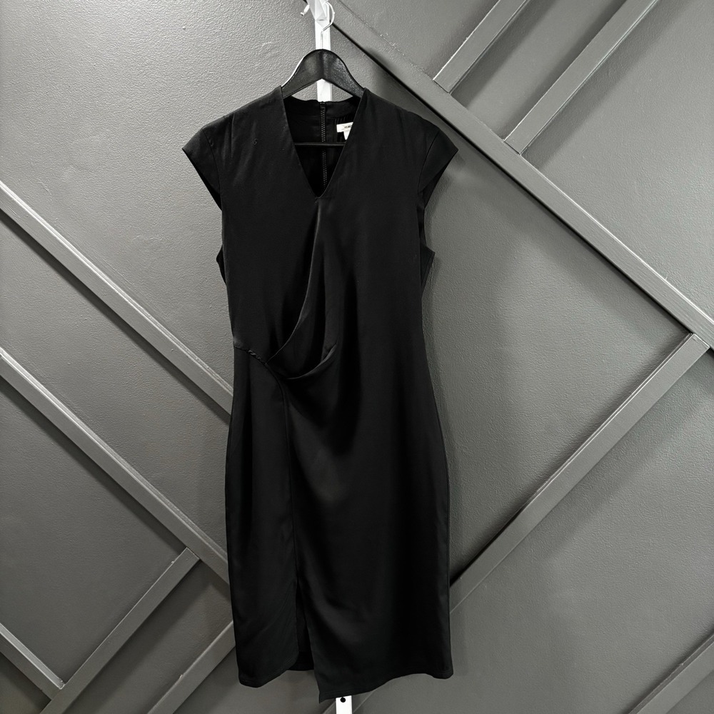 Helmut Lang Black Draped Front Cap Sleeve Sheath Dress Womens Size 4
